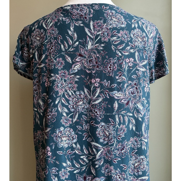 Garnet Hill Teal Floral Paisley V-neck Fit & Flare Dress Lined Pockets 12 Boho - Picture 3 of 16